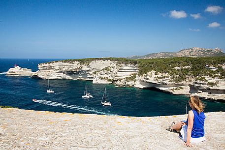 The entrance to the port of Bonifacio with the lighthouse of Madonnetta
from the ancient walls of the village The entrance to the port of Bonifacio with the lighthouse of Madonnetta
from the ancient walls of the village