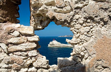 The lighthouse of Madonnetta from the ancient  walls of Bonifacio