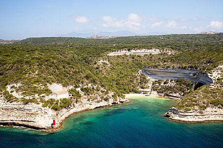 The entrance to the port of Bonifacio with the lighthouse from the ancient walls of the village