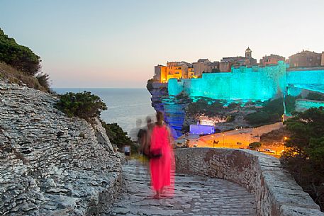 Play of light on the cliffs and the old walls of Bonifacio