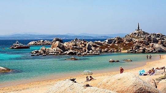 Beautiful beach in Lavezzi islands in natual reserve of Bocche di Bonifacio. In the background Sardinia Island