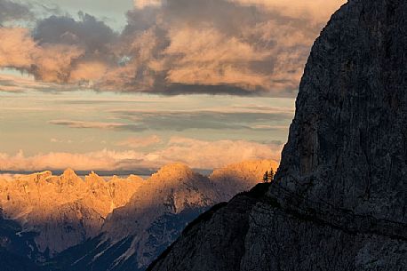 Landscape to Sappada dolomites from refuge Berti, Cadore, dolomites, Italy