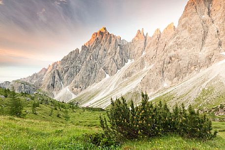 The Popera mountain group in the Sesto Dolomites from the refuge Berti, Cadore, dolomites, italy The Popera mountain group in the Sesto Dolomites from the refuge Berti, Cadore, dolomites, italy
