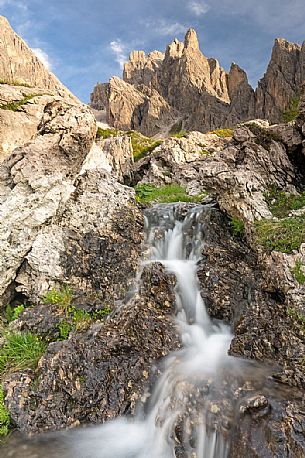 Waterfall in the Popera mountain group, Dolomites of Sesto, South Tyrol, Italy Waterfall in the Popera mountain group, Dolomites of Sesto, South Tyrol, Italy
