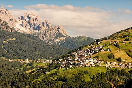 The valley of Comelico and in the background the dolomites of Sesto, Unesco World Heritege, Italy