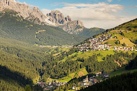 The valley of Comelico and in the background the dolomites of Sesto, Unesco World Heritege, Italy