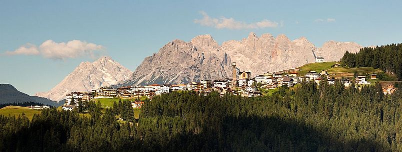 The Danta village and in the background the dolomites, Unesco World Heritage, Comelico, Italy