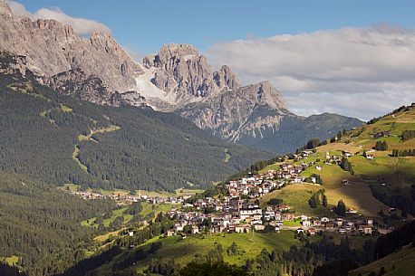 The valley of Comelico and in the background the dolomites of Sesto, Unesco World Heritege, Italy