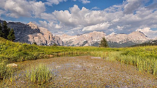 Lake in Pralongi, Val Badia, Dolomites, South Tyrol, Italy 