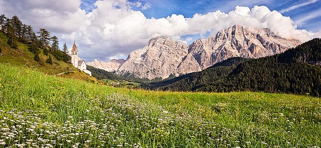 Little church of La Val, Badia Valley, South Tyrol, Dolomites, Italy