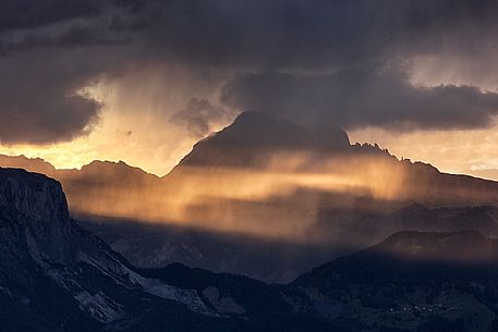Storm and light inside the Badia Valley, South Tyrol, Dolomites, Italy 