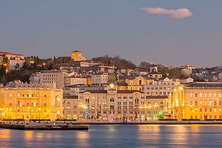 Piazza Unit d'Italia and Molo Audace, view from the sea of Trieste, Italy