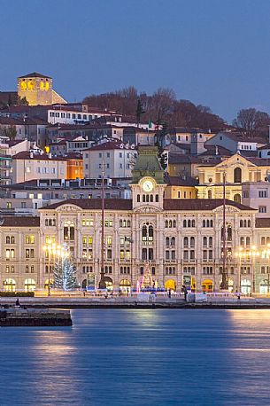 Piazza Unità d'Italia and Molo Audace, view from the sea of Trieste, Italy Piazza Unità d'Italia and Molo Audace, view from the sea of Trieste, Italy