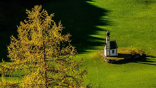 Santa Maddalena fourteenth century church, Val di Funes, dolomites, Italy Santa Maddalena fourteenth century church, Val di Funes, dolomites, Italy