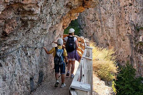 Walking towards the San Romedio Sanctuary, Val di Non, Trentino, Italy