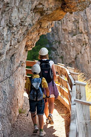 Walking towards the San Romedio Sanctuary, Val di Non, Trentino, Italy