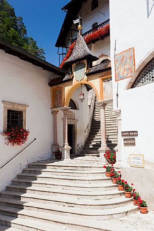 Entry of San Romedio Sanctuary, Val di Non, Trentino, Italy Entry of San Romedio Sanctuary, Val di Non, Trentino, Italy