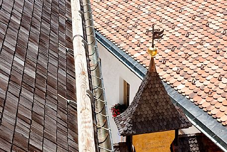 Detail of roof of San Romedio Sanctuary, Val di Non, Trentino, Italy Detail of roof of San Romedio Sanctuary, Val di Non, Trentino, Italy