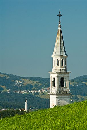 Bell tower of Camporovere in the plateau of Asiago, Italy