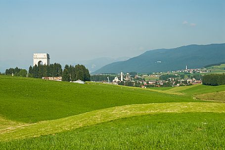 Asiago village and the Leiten monument, Asiago plateau, Veneto, Italy, Europe Asiago village and the Leiten monument, Asiago plateau, Veneto, Italy, Europe