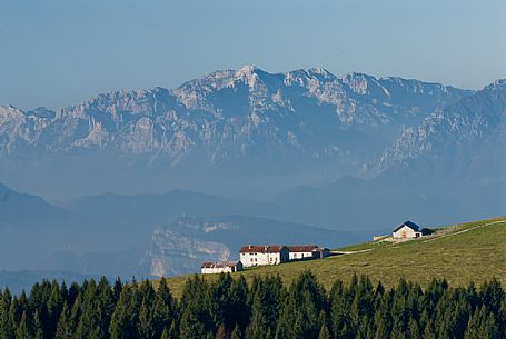 The plateau of Asiago and in the background Valsugana mountain, Italy