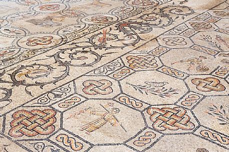 Detail of ancient floor Mosaic in the Basilica of Aquileia, Italy Detail of ancient floor Mosaic in the Basilica of Aquileia, Italy