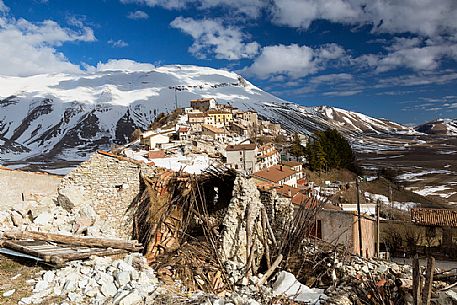 Castelluccio di Norcia, the old village destroyed by the earthquake of 2016, Sibillini national park, Italy Castelluccio di Norcia, the old village destroyed by the earthquake of 2016, Sibillini national park, Italy