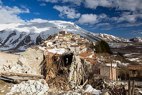 Castelluccio di Norcia, the old village destroyed by the earthquake of 2016, Sibillini national park, Italy