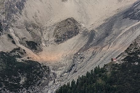 The Borletti hut or Berglhutte and the slopes of Ortles mountain, Trafoi, Stelvio national park, venosta valley, Italy