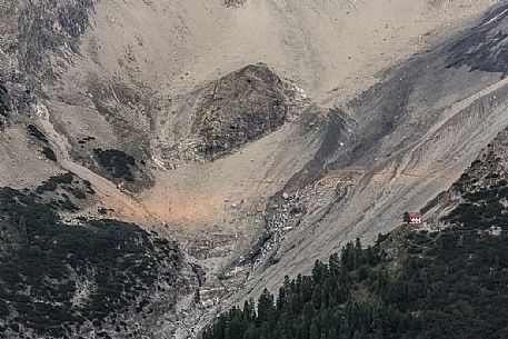 The Borletti hut or Berglhutte and the slopes of Ortles mountain, Trafoi, Stelvio national park, venosta valley, Italy The Borletti hut or Berglhutte and the slopes of Ortles mountain, Trafoi, Stelvio national park, venosta valley, Italy