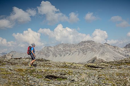 Young hiker near Passo dello Stelvio pass, Passo dello Stelvio national park, Italy Young hiker near Passo dello Stelvio pass, Passo dello Stelvio national park, Italy