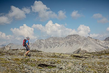 Young hiker near Passo dello Stelvio pass, Passo dello Stelvio national park, Italy