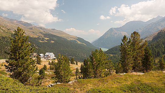 Martello valley and in the background the Nino Corsi hut and the Gioveretto lake, Stelvio national park, Italy