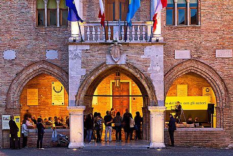 The event Pordenone Legge in the town hall of Pordenone at twilight, Friuli Venezia Giulia, Italy