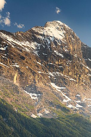 Sunset on Jungfrau mountain group and Eiger mount from Grindelwald village, Berner Oberland, Switzerland, Europe Sunset on Jungfrau mountain group and Eiger mount from Grindelwald village, Berner Oberland, Switzerland, Europe
