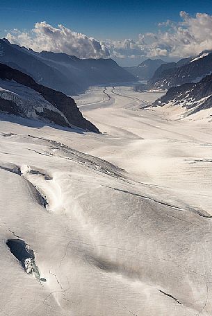 Aletsch glacier, the largest in Europe, from Jungfraujoch, the highest railway station in the Alps, Bernese Oberland, Switzerland, Europe