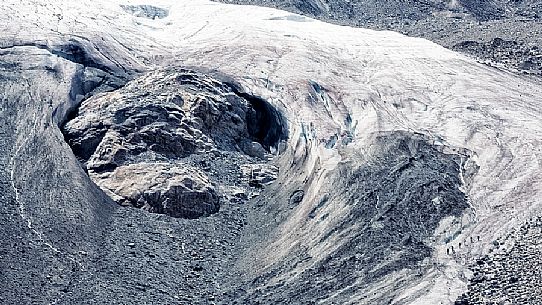 Detail of Morteratsch Glacier in Val Morteratsh, Bernina mountain group, Pontresina, Engadin, Grisons, Switzerland, Europe
 