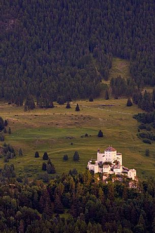 View of Tarasp Castle near Scuol, Lower Engadin, Canton of Grisons, Switzerland, Europe