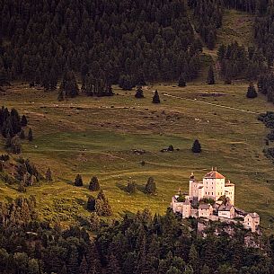 View of Tarasp Castle near Scuol, Lower Engadin, Canton of Grisons, Switzerland, Europe