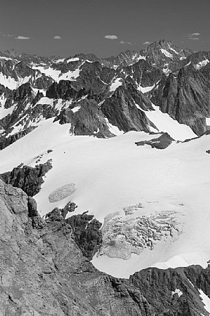 Aerial view from in the Titlis Cliff Walk, the Europes highest suspension bridge, Engelberg, Canton of Obwalden, Switzerland, Europe