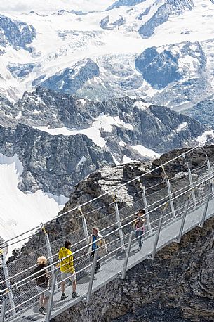 Aerial view of tourists in the Titlis Cliff Walk, the Europe’s highest suspension bridge, Engelberg, Canton of Obwalden, Switzerland, Europe Aerial view of tourists in the Titlis Cliff Walk, the Europe’s highest suspension bridge, Engelberg, Canton of Obwalden, Switzerland, Europe