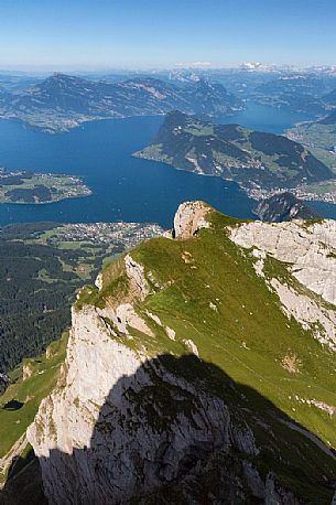 View from Pilatus Mount towards the city and the lake of Lucerne in the background, Border Area between the Cantons of Lucerne, Nidwalden and Obwalden