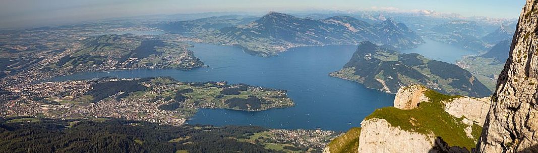 View from Pilatus Mount towards the city and the lake of Lucerne in the background, Border Area between the Cantons of Lucerne, Nidwalden and Obwalden View from Pilatus Mount towards the city and the lake of Lucerne in the background, Border Area between the Cantons of Lucerne, Nidwalden and Obwalden