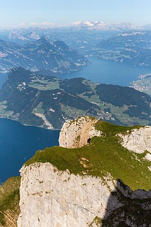 View from Pilatus Mount towards the city and the lake of Lucerne in the background, Border Area between the Cantons of Lucerne, Nidwalden and Obwalden