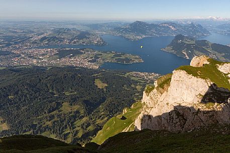 View from Pilatus Mount towards the city and the lake of Lucerne in the background, Border Area between the Cantons of Lucerne, Nidwalden and Obwalden View from Pilatus Mount towards the city and the lake of Lucerne in the background, Border Area between the Cantons of Lucerne, Nidwalden and Obwalden