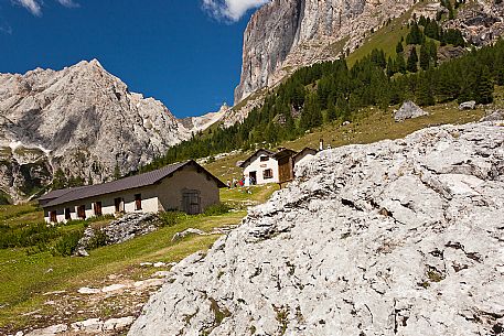 Ombretta alm and in the background the Ombretta peak and the south cliff of Marmolada, Rocca Pietore, dolomites, Veneto, Italy, Europe Ombretta alm and in the background the Ombretta peak and the south cliff of Marmolada, Rocca Pietore, dolomites, Veneto, Italy, Europe