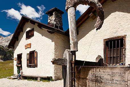 Ombretta alm in the Marmolada mountain group, Rocca Pietore, dolomites, Veneto, Italy, Europe