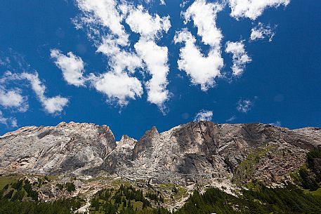 The south wall of Marmolada mount from Ombretta valley, alto agordino, dolomites, Veneto, Italy, Europe The south wall of Marmolada mount from Ombretta valley, alto agordino, dolomites, Veneto, Italy, Europe