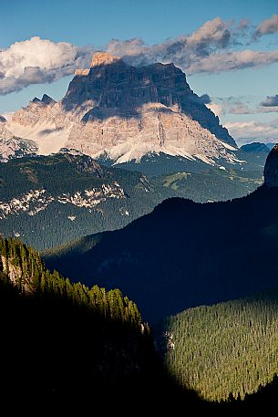 Beautiful light in the Pettorina valley and Pelmo mount from Ombretta valley, Marmolada mountain range, dolomites, Veneto, Italy, Europe