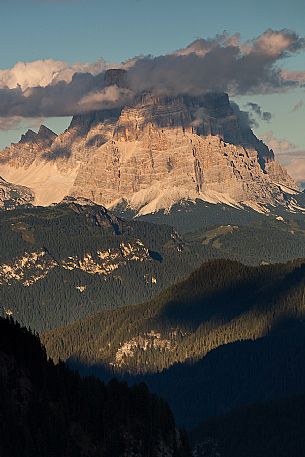 Beautiful light in the Pettorina valley and Pelmo mount from Ombretta valley, Marmolada mountain range, dolomites, Veneto, Italy, Europe